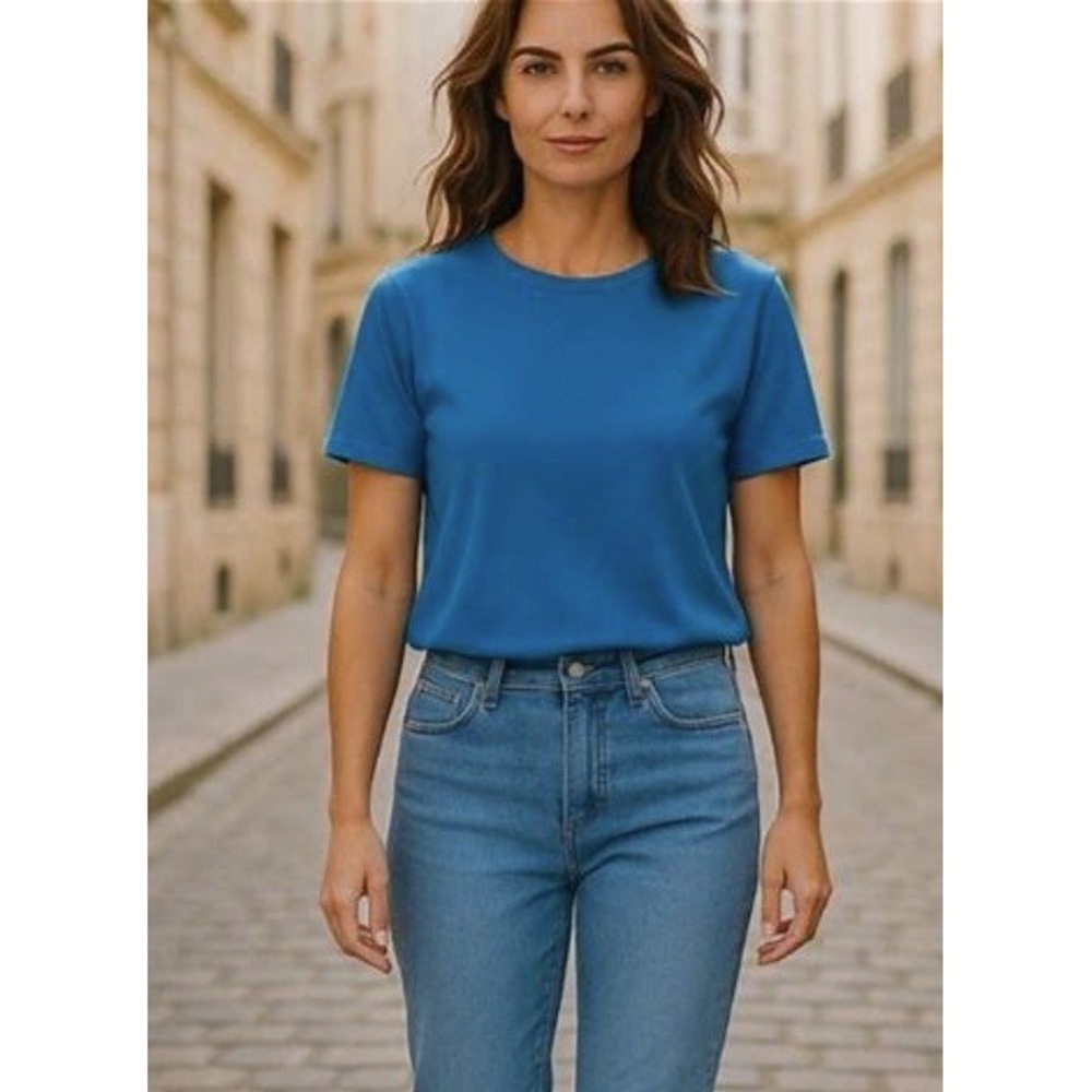 Betabrand Women's Boxy Short Sleeve Hi-Low Top Blue New‎ Large